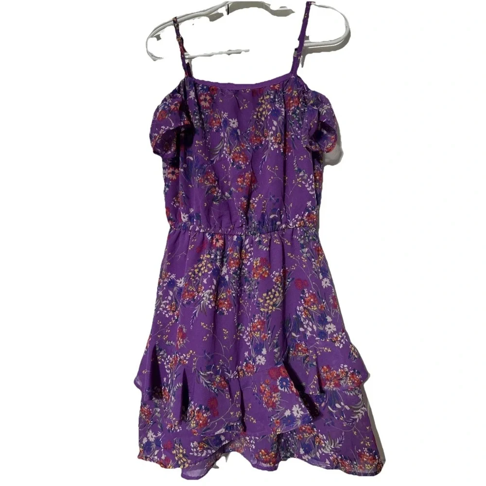 Children's Place Purple Floral Cold Shoulder Dress‎ Girls Size 5/6